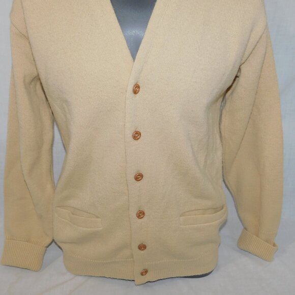 VTG 60s 70s Terry Williams Canada Mens M Tan Wool Blend button Cardigan Sweater - Picture 2 of 10
